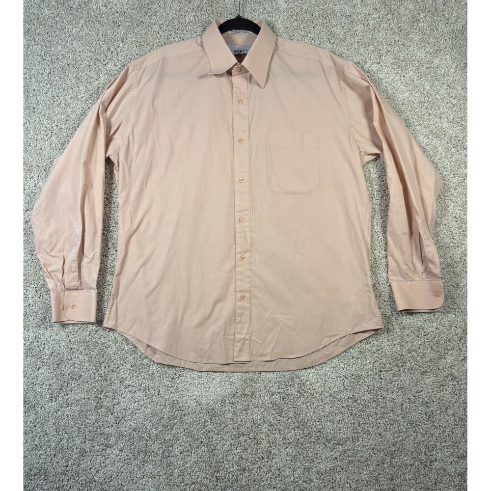 Modena Men's Dress Shirt 16.5 34/35 Pink Regular Fit Long Sleeve Cotton Blend